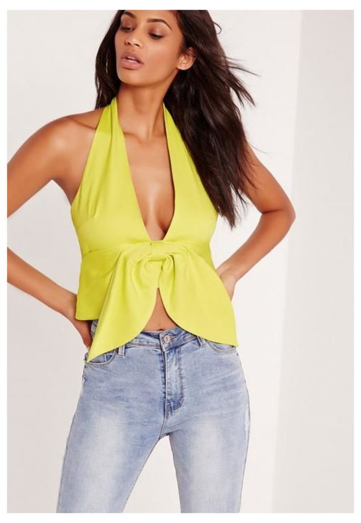 Bow Front Halter Crop Green, Yellow