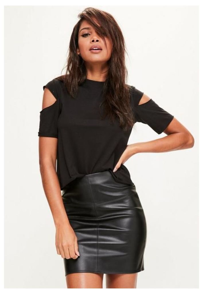 Black Faux Leather Mini Skirt, Black
