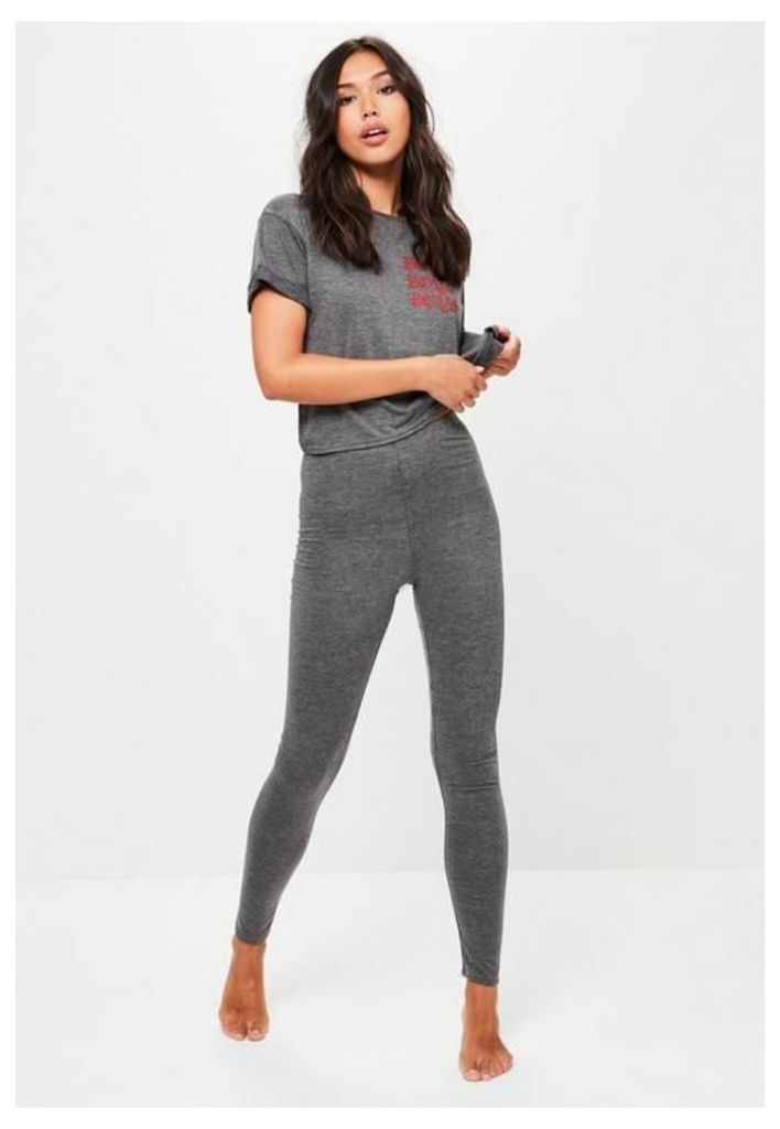 Grey Slogan Top&Leggings Pyjama Set, Grey