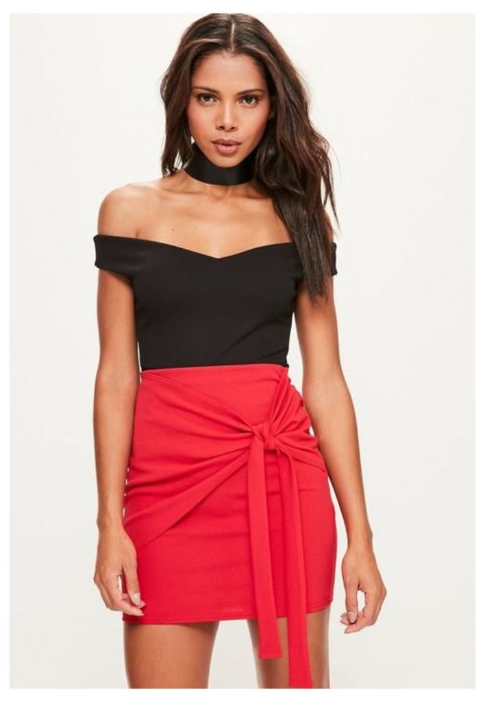 Petite Red Jersey Crepe Tie Front Mini Skirt, Red