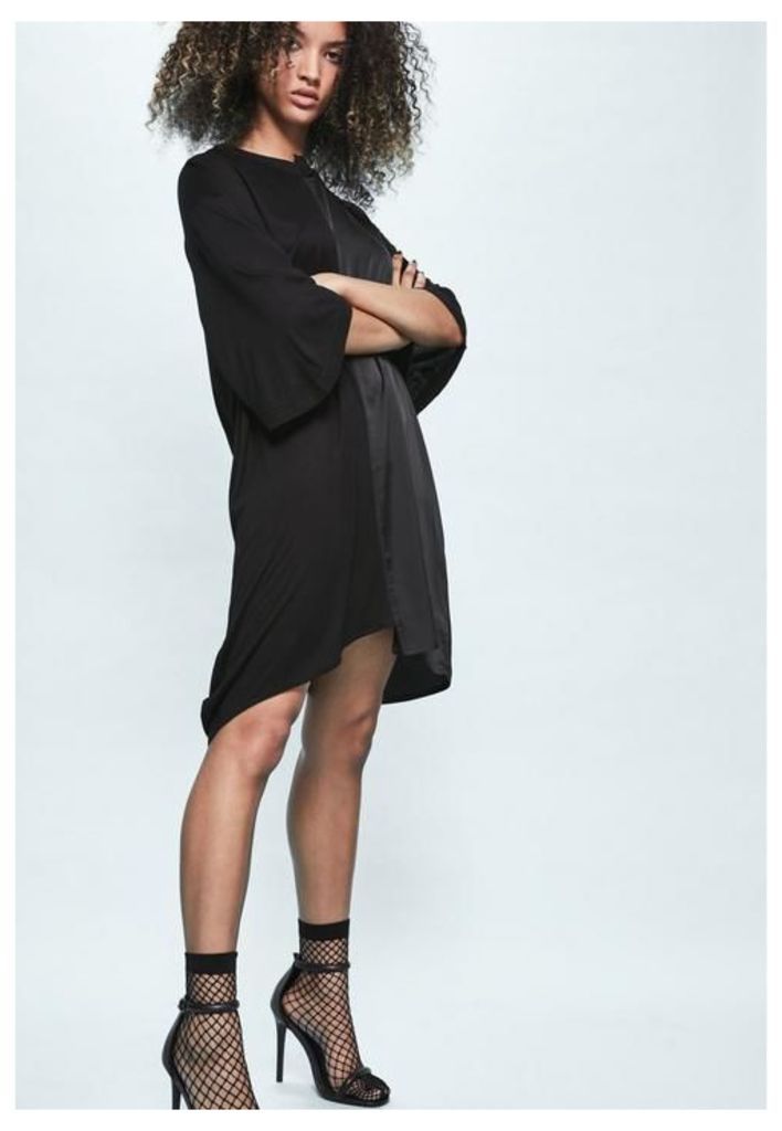 Londunn + Missguided Black Spliced Satin Jersey T-shirt Dress, Black