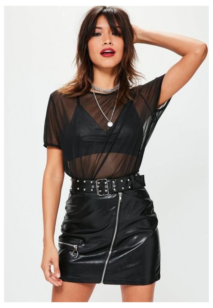 Petite Premium Black Faux Leather Studded Skirt, Black