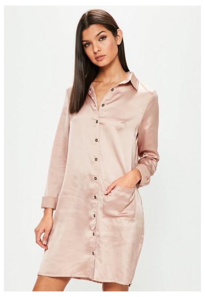 Tall Pink Satin Shirt Dress, Grey