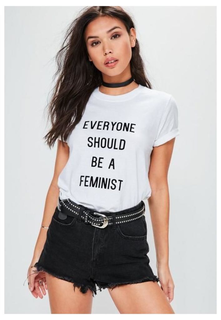 White Feminist Slogan Crop Tshirt, White