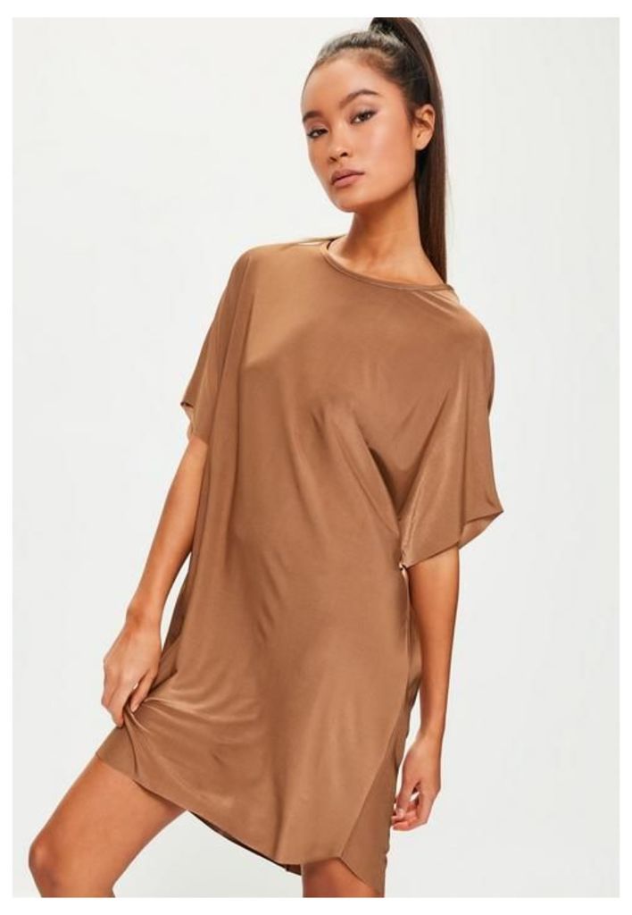 Brown Oversized Slinky Dress, Brown