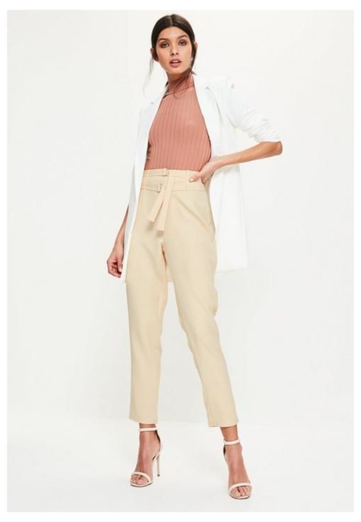 Nude Double Tie Waist Belted Cigarette Trousers, Cream