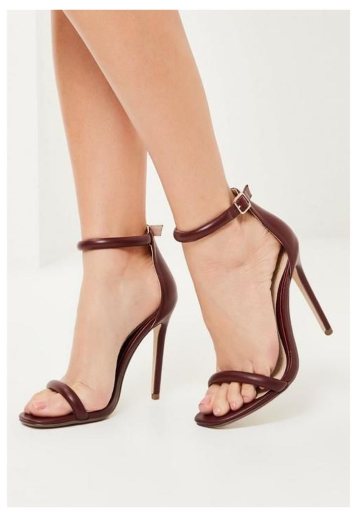 Burgundy Rounded Strap Barely There Heels, Red