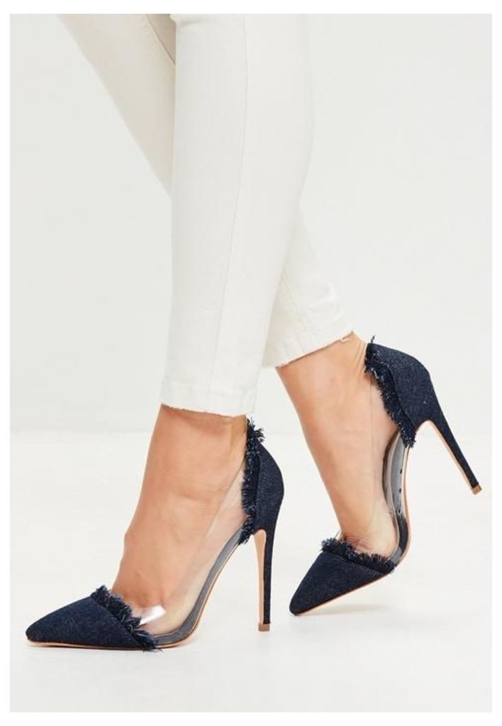 Navy Clear Panel Pointed Toe Court Shoes, Blue