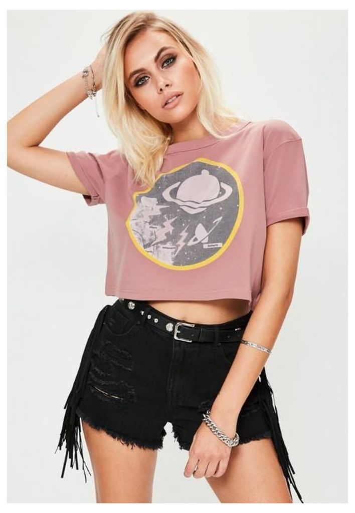 Pink Space Graphic Washed Cropped T-Shirt, Pink