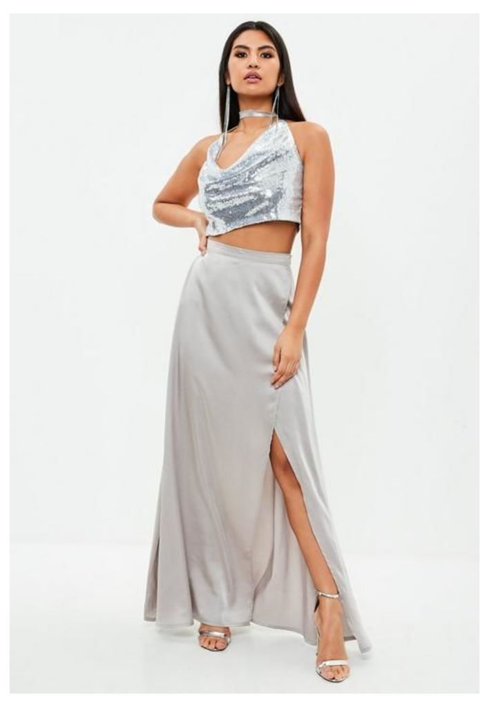 Grey Wrap Maxi Skirt, Grey