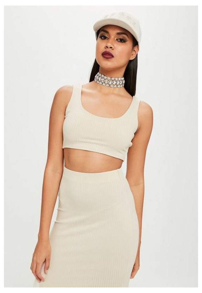 Carli Bybel x Missguided Nude Ribbed Crop Top, Grey