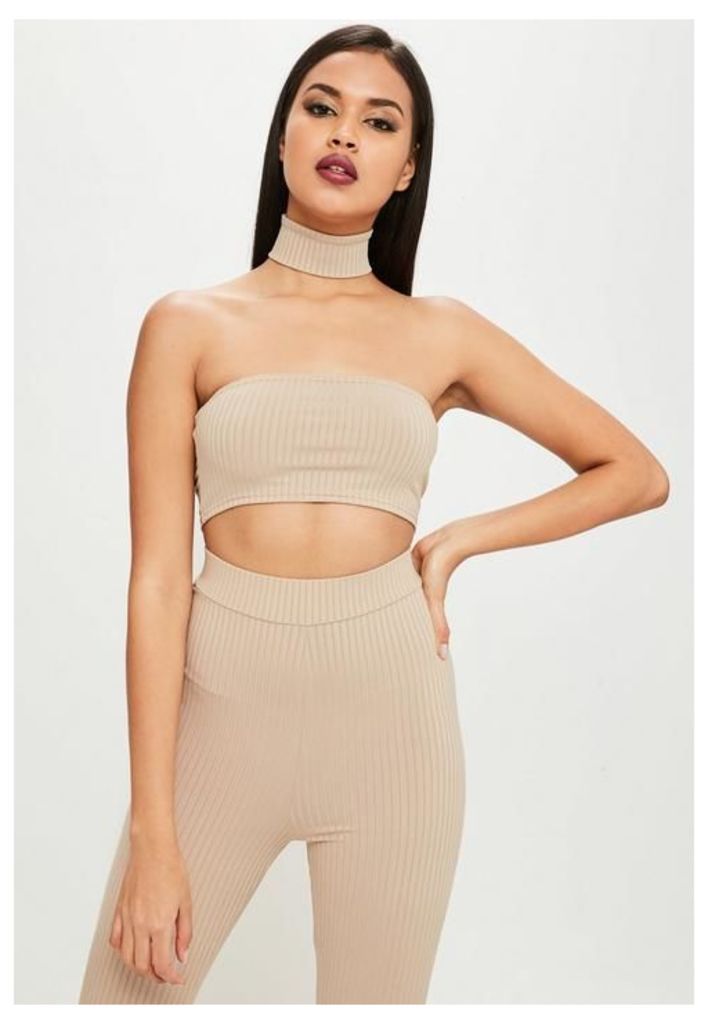Carli Bybel x Missguided Nude Ribbed Bandeau Top, Grey