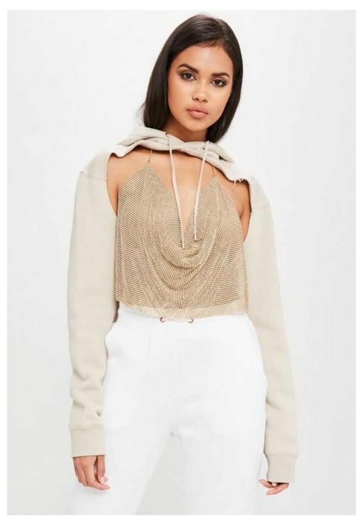 Carli Bybel x Missguided Cream Extreme Cut Out Jumper, Grey