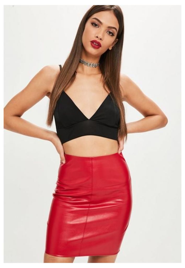 Tall Red Faux Leather Skirt, Brown