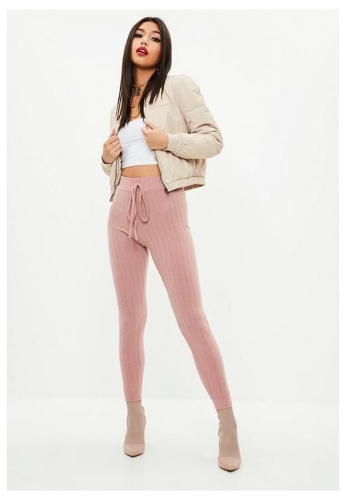 Pink Soft Ribbed Skinny Joggers, Pink
