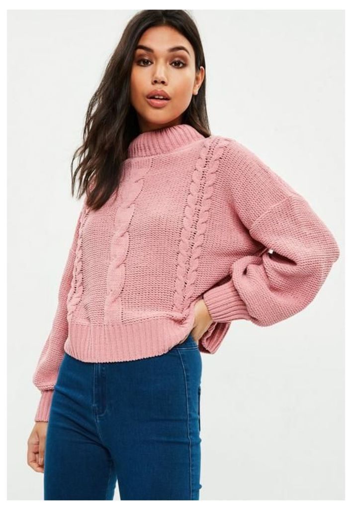 Pink Chenille Cable Knit Jumper, Pink