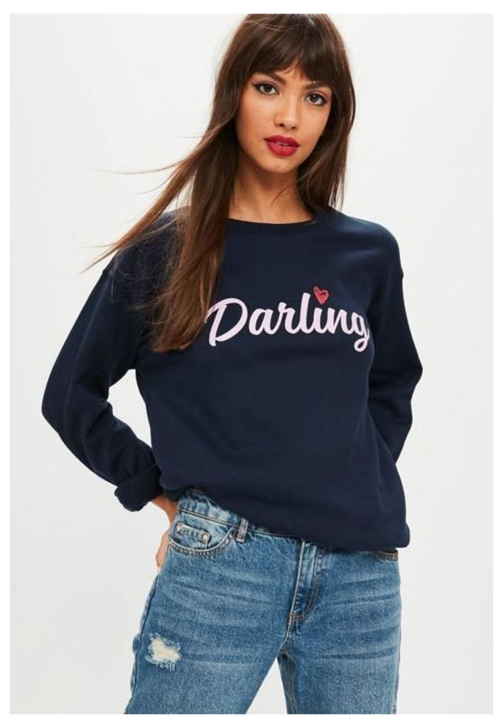 Navy Darling Slogan Sweatshirt, Navy