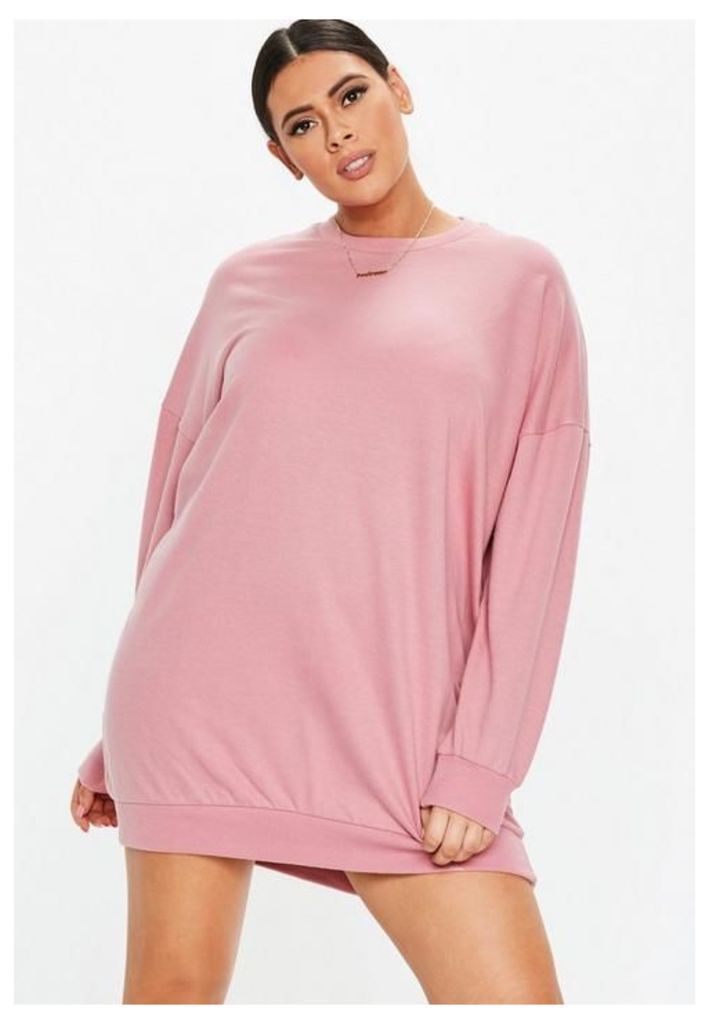 Plus Size Pink Oversized Sweater Dress, Pink
