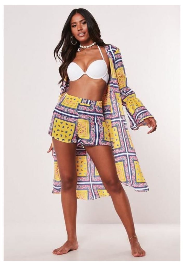 Yellow Paisley Print Co Ord Duster Jacket, Yellow