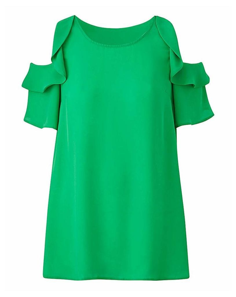 Green Ruffle Cold Shoulder Blouse
