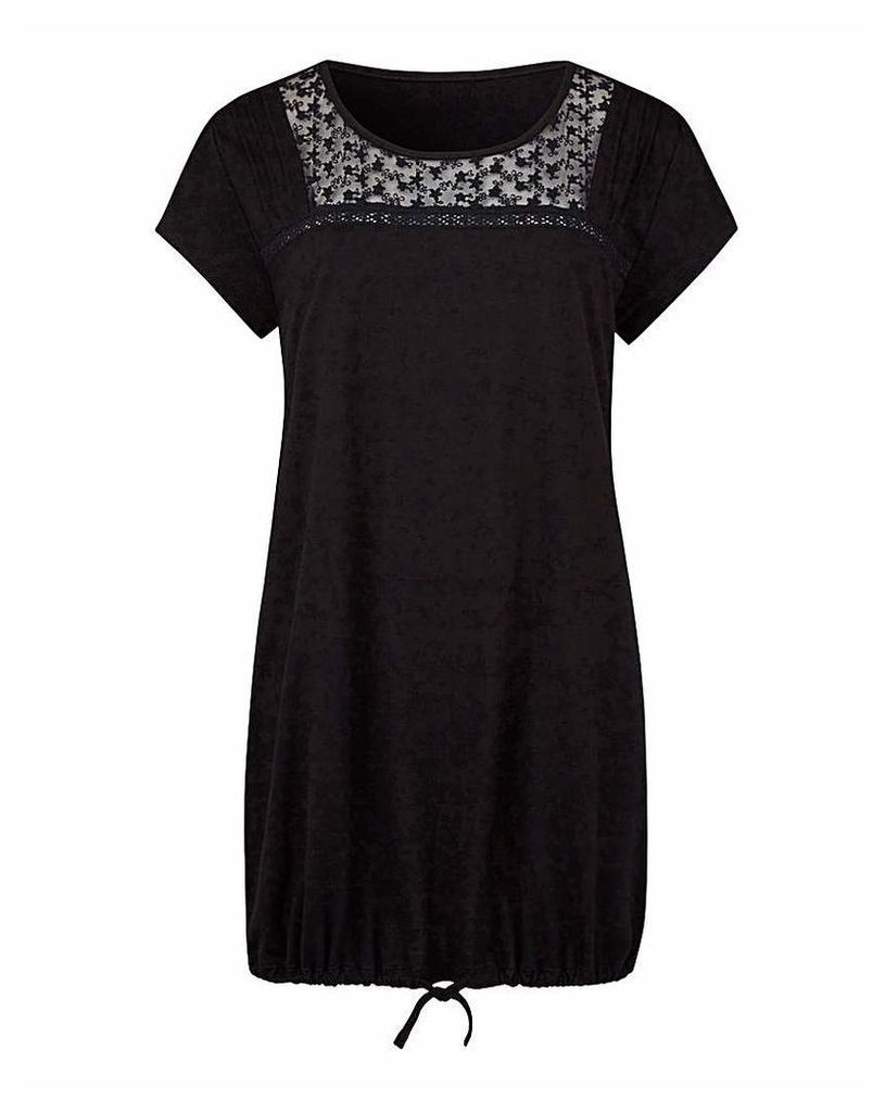 Black Embroidered Mesh Jersey Top