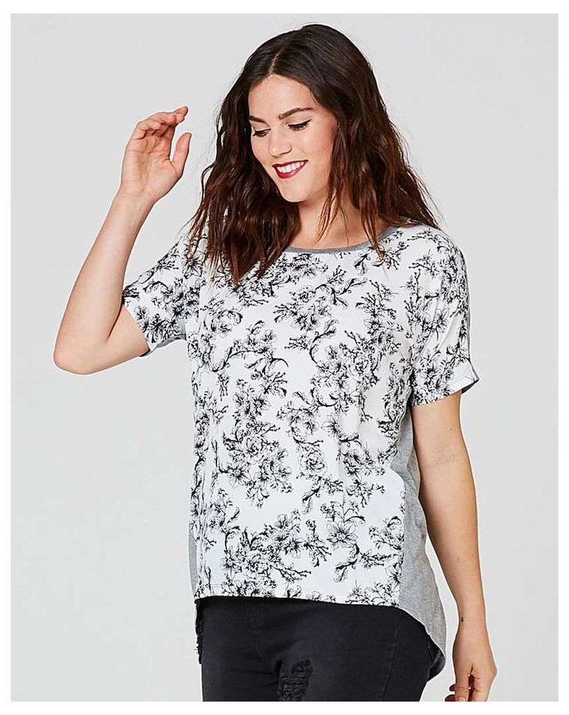 White Floral Dip Back Woven Front Top
