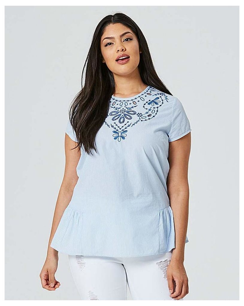 Stripe Embroidered Blouse With Peplum