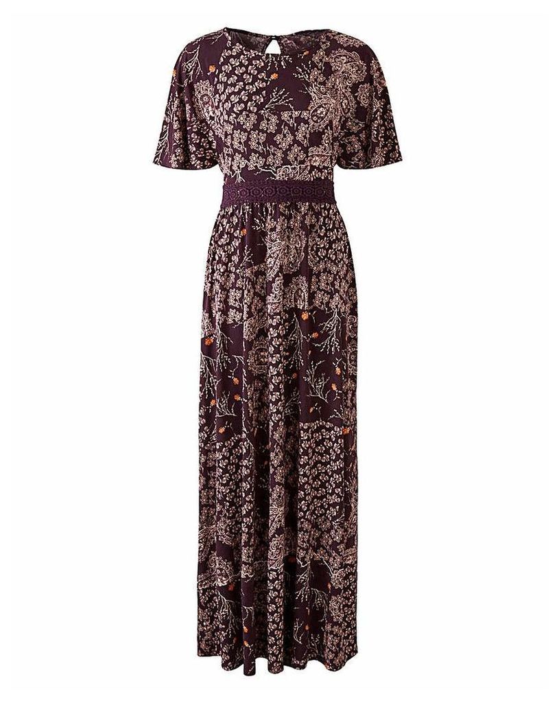 Mulberry PrintLace Detail ITY Maxi Dress