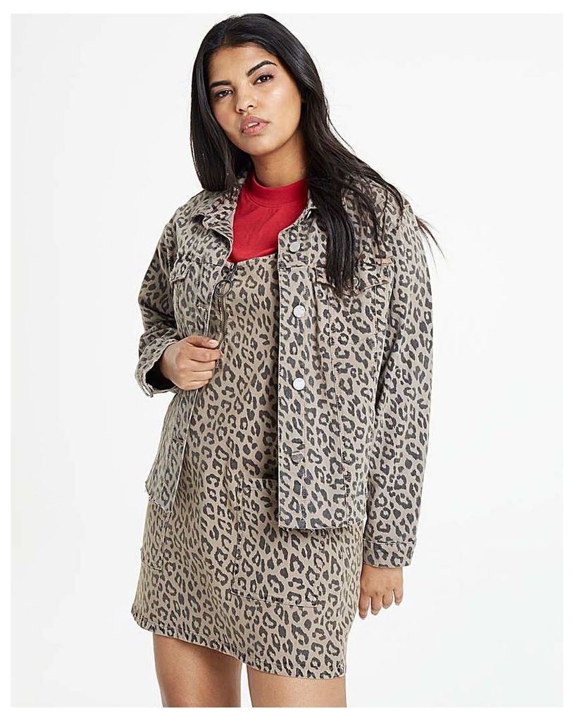 Oversized Leopard Print Denim Jacket