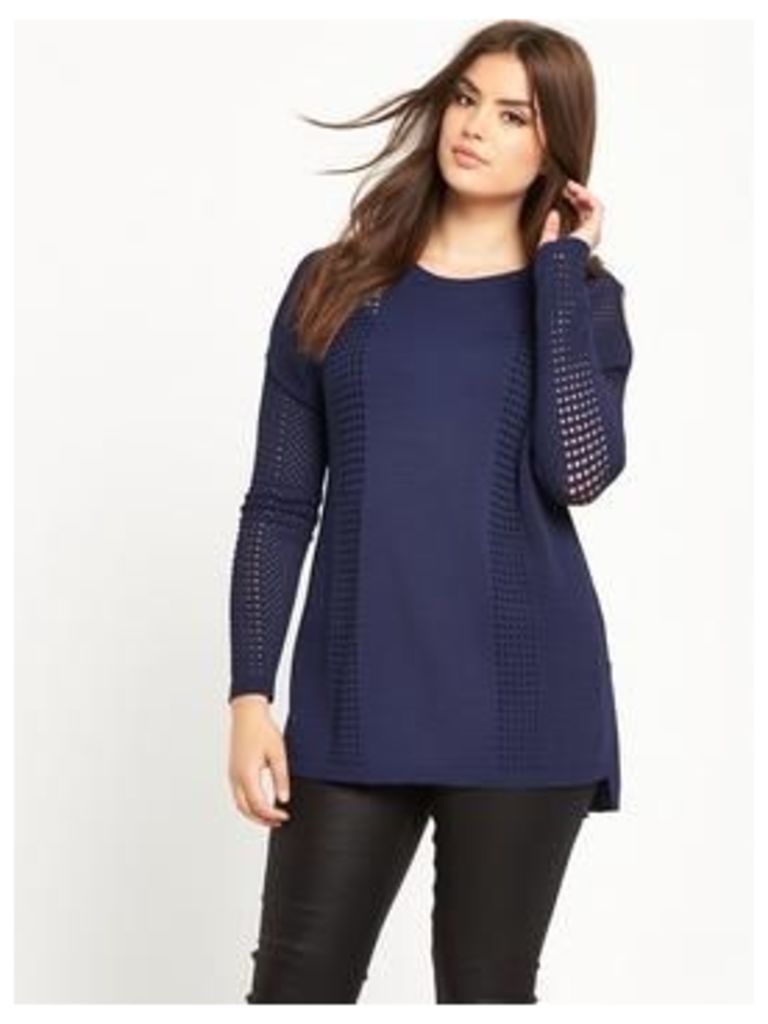 V By Very Curve Airtex Cold Shoulder Fine Knit Jumper - Midnight Blue