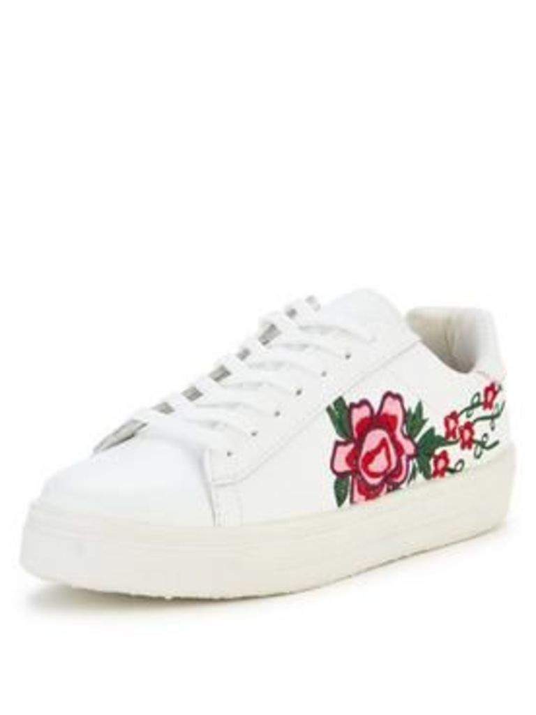V By Very Flower Embroidered Trainer - White