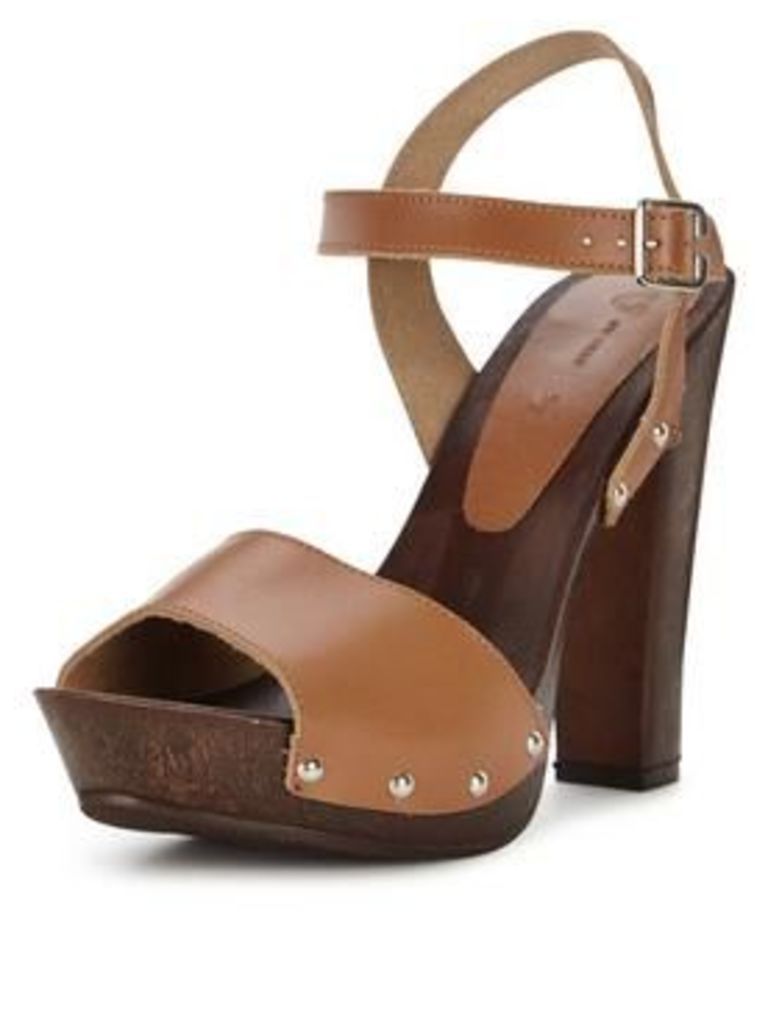 V By Very Wooden Heeled Platform Sandals With Leather Straps
