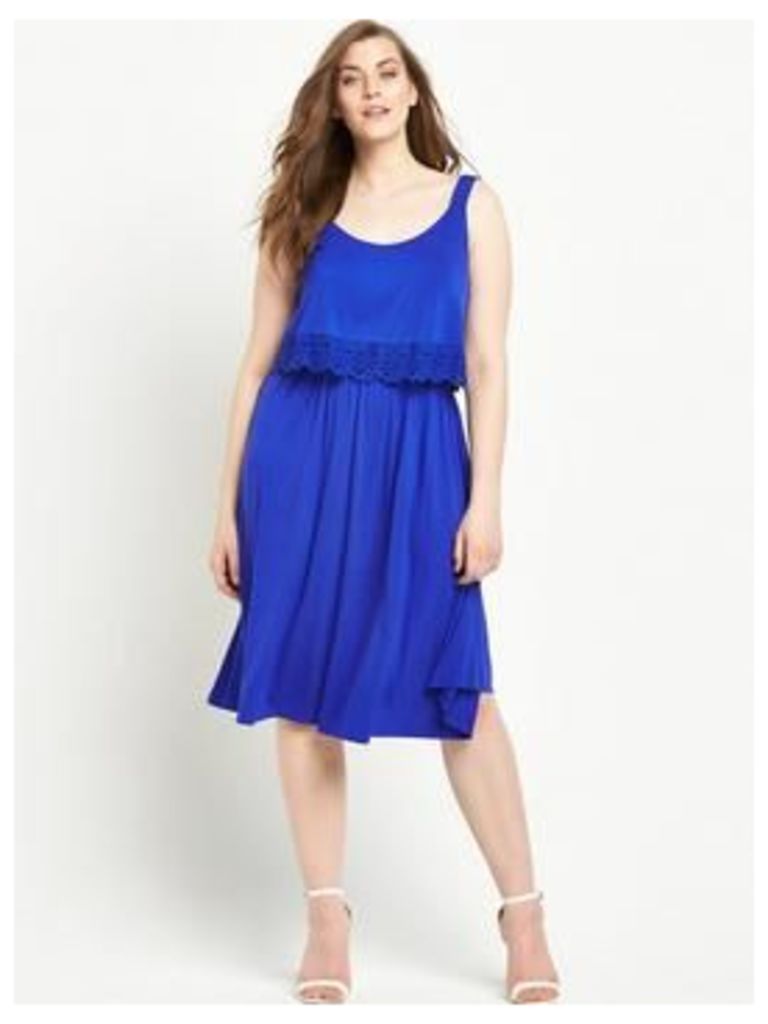 So Fabulous Trim Detail Double Layer Jersey Dress - Blue