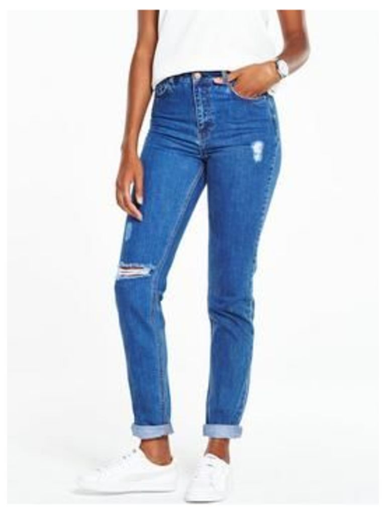 V By Very High Waisted Mom Jean - Mid Blue