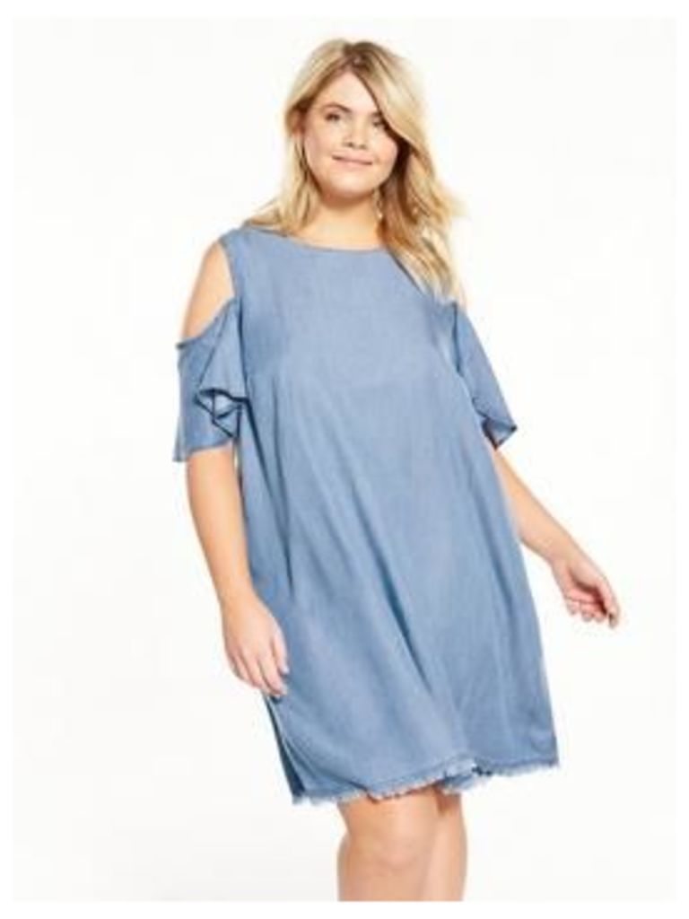 V By Very Curve Cold Shoulder Chambray Swing Dress - Blue