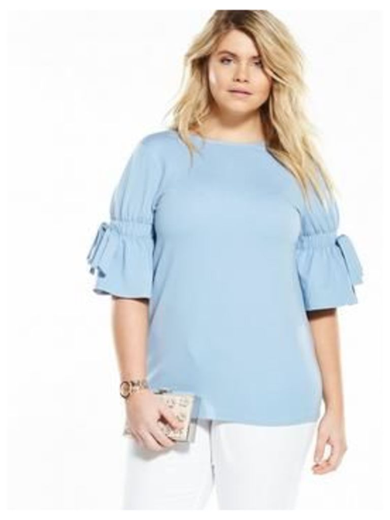 Lost Ink Curve Tie Sleeve Lace Up Back Top