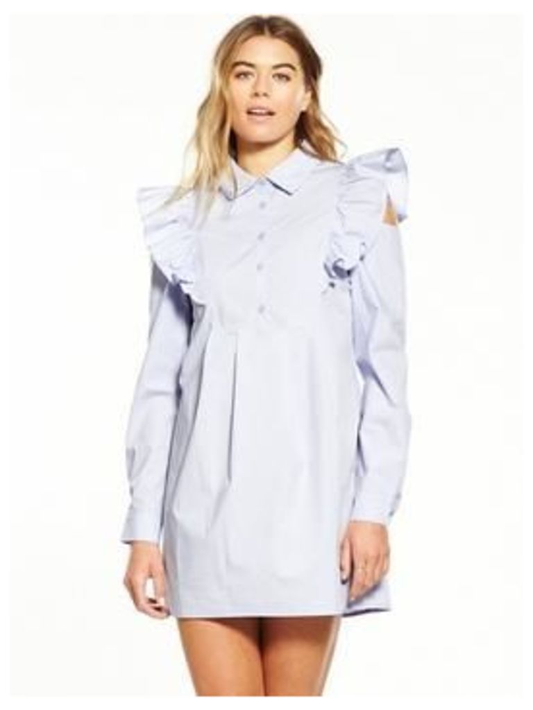 Fashion Union Ruffle Shoulder Shirt Dress - Lilac