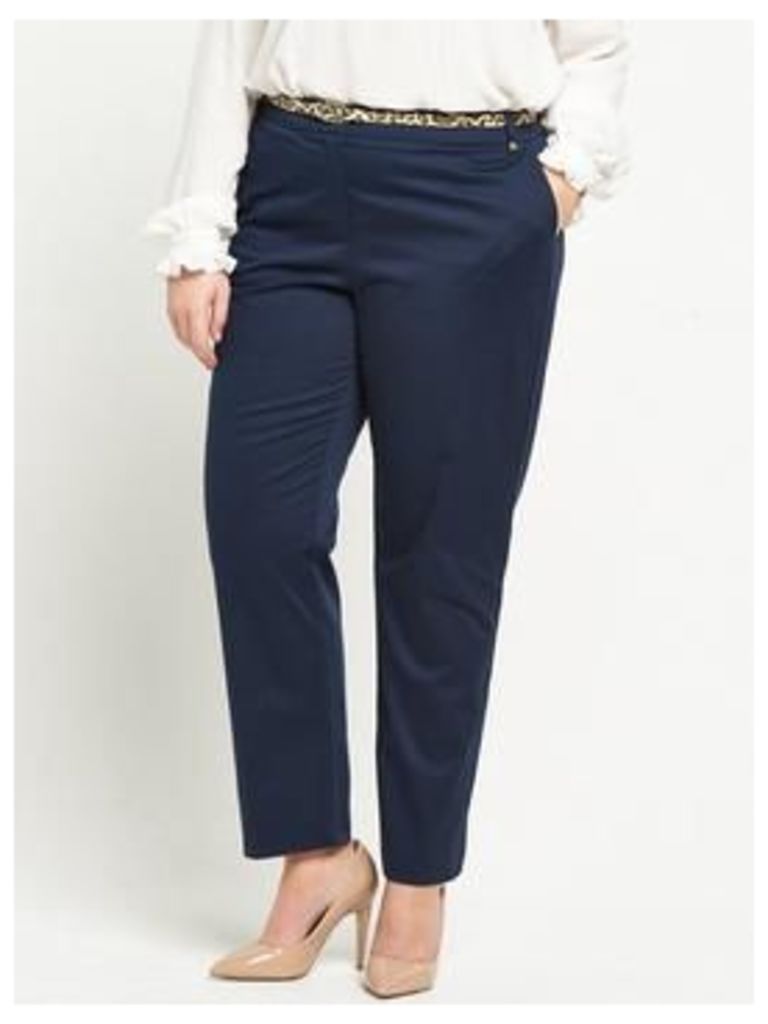 V By Very Curve Belted Cotton Sateen Trouser - Navy