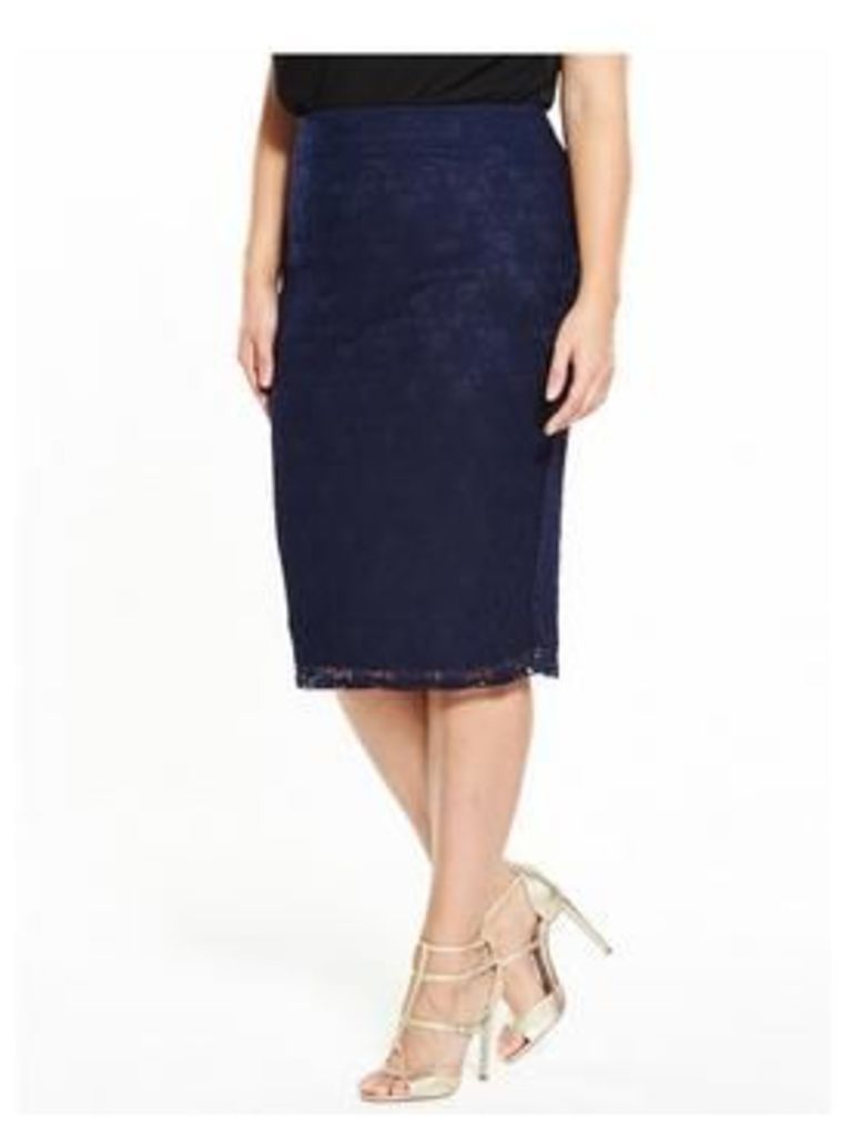 V By Very Curve Curve Lace Co-Ord Midi Skirt - Navy