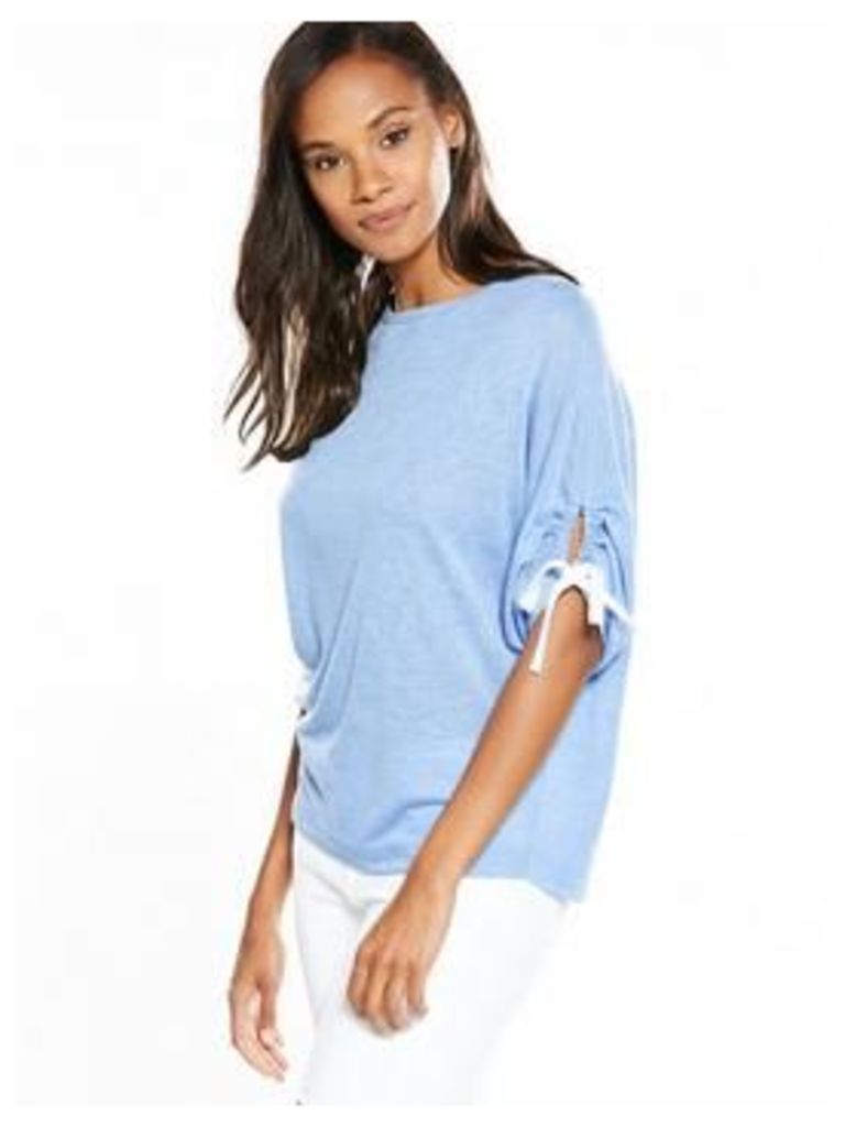 V By Very Tie Ruched Sleeve Snit Top