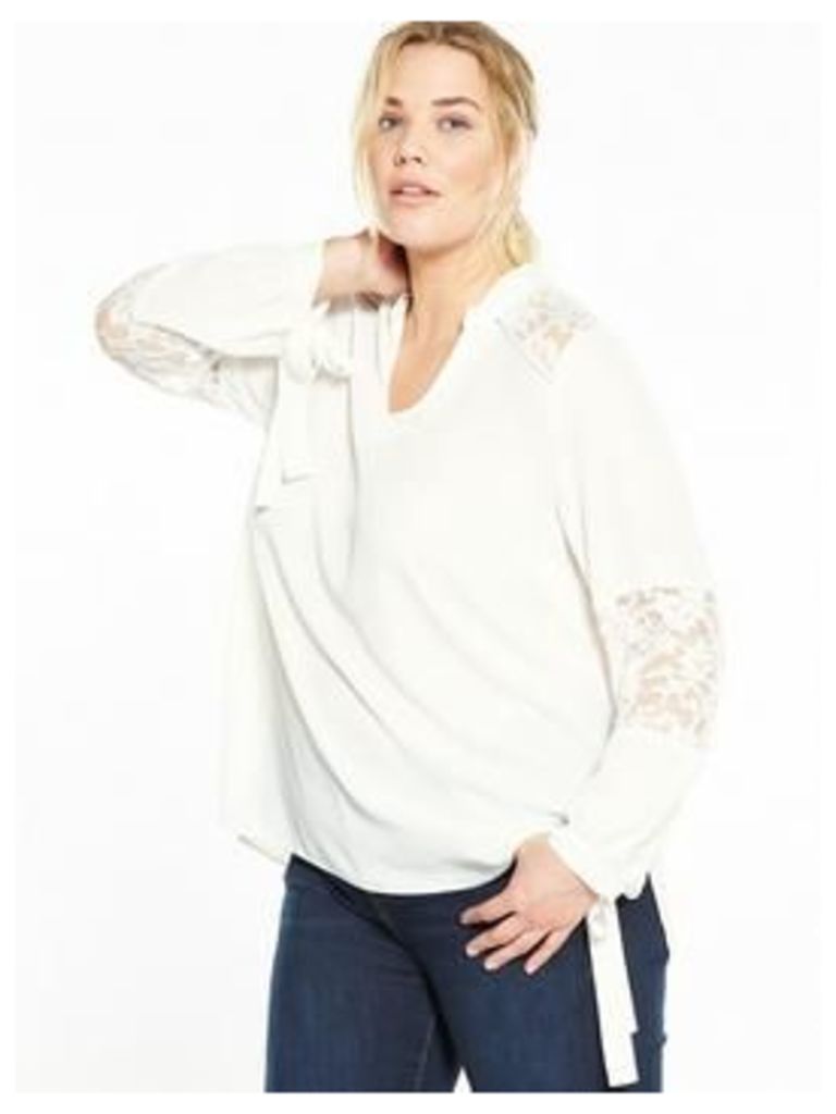 V By Very Curve Lace Tie Sleeve Blouse - Ivory
