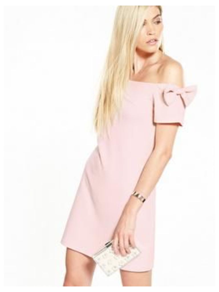 V By Very Bow Bardot Crepe Dress - Blush Pink
