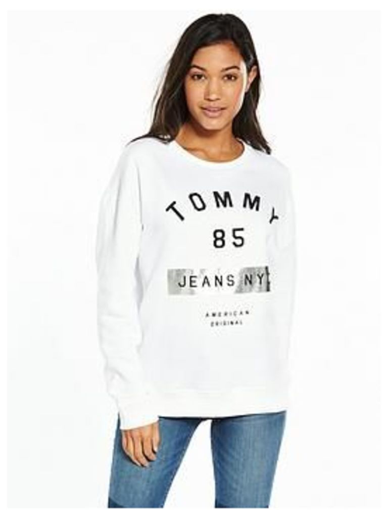 Tommy Jeans Graphic Long Sleeve Knit Sweat Top - Bright White