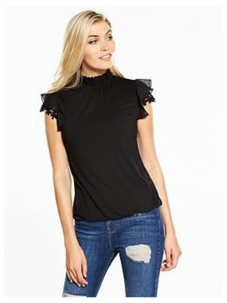 V By Very Guipure Ruffle Sleeve Top