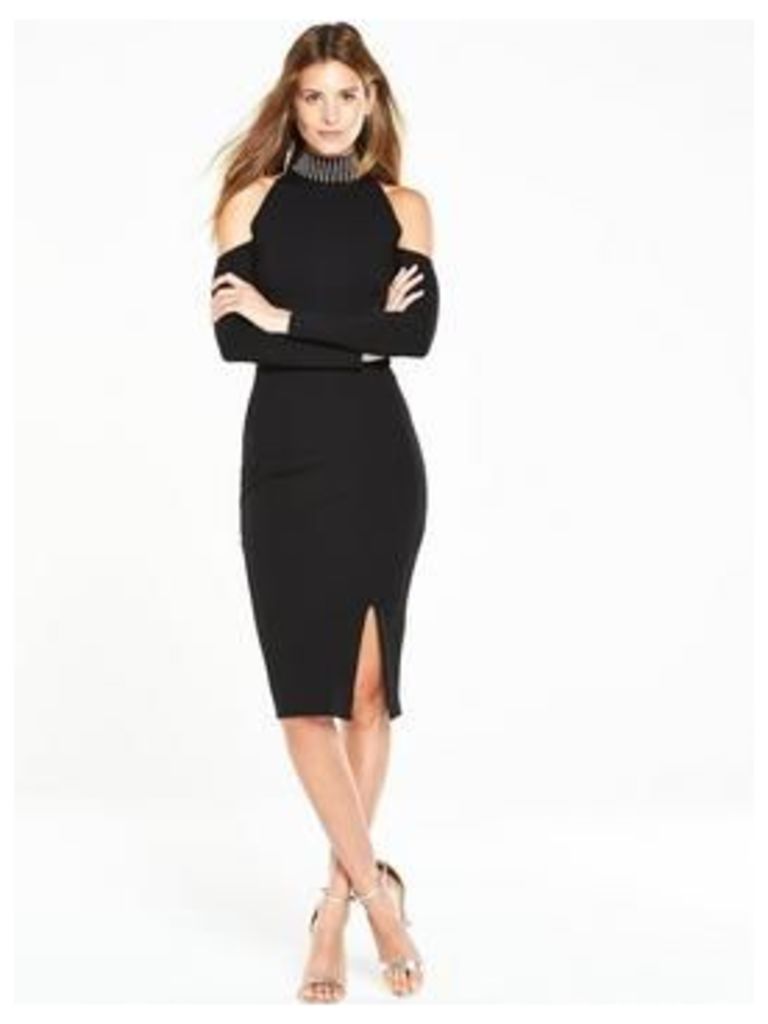 V by Very Studded Cold Shoulder Dress, Black, Size 14, Women