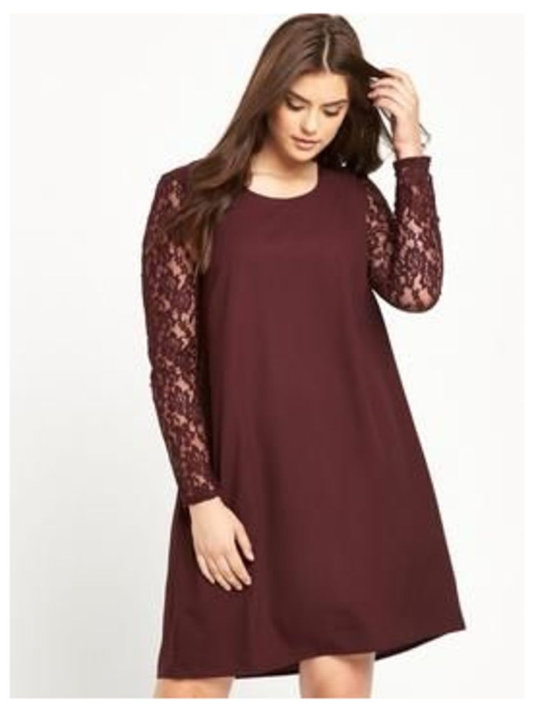 JUNAROSE Lace Sleeve Shift Dress - Wine, Wine, Size 18, Women