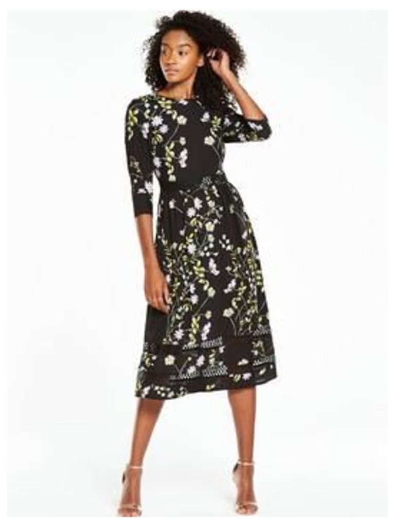 V by Very Printed 3/4 Sleeve Midi Dress, Print, Size 12, Women