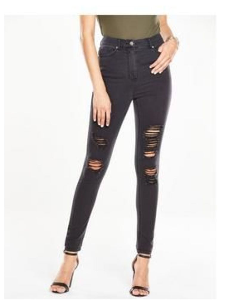 V by Very Tall Ella High Rise Ripped Knee Skinny Jean, Washed Black, Size 20, Women