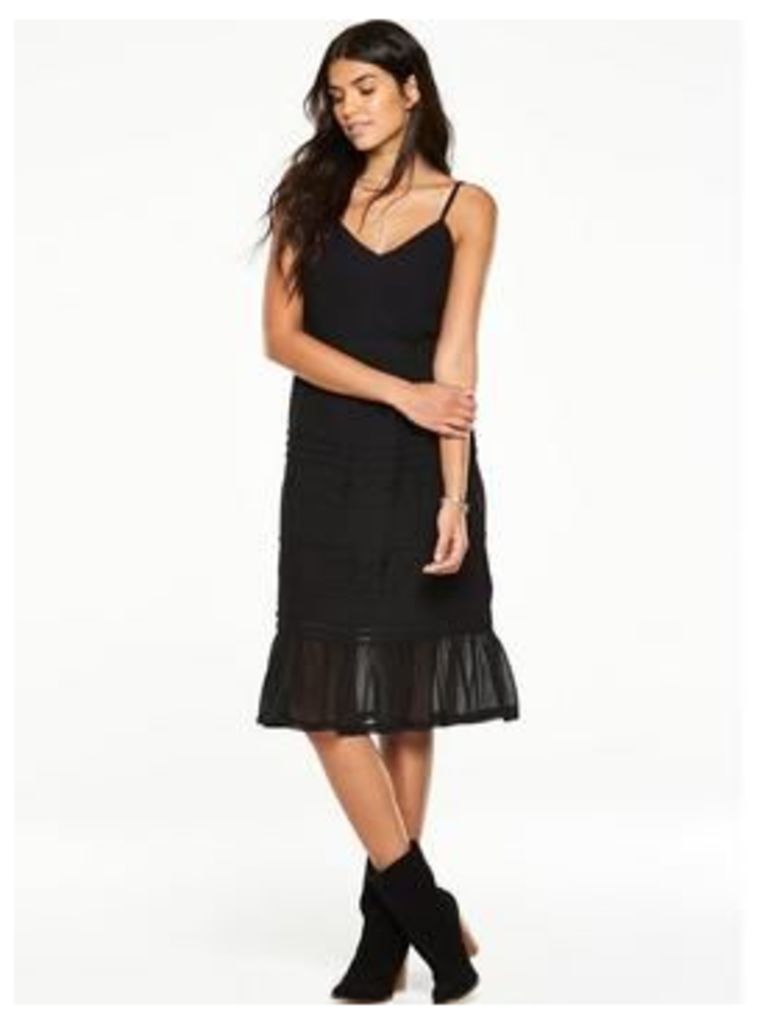 V by Very Lace Trim Midi Dress, Black, Size 8, Women