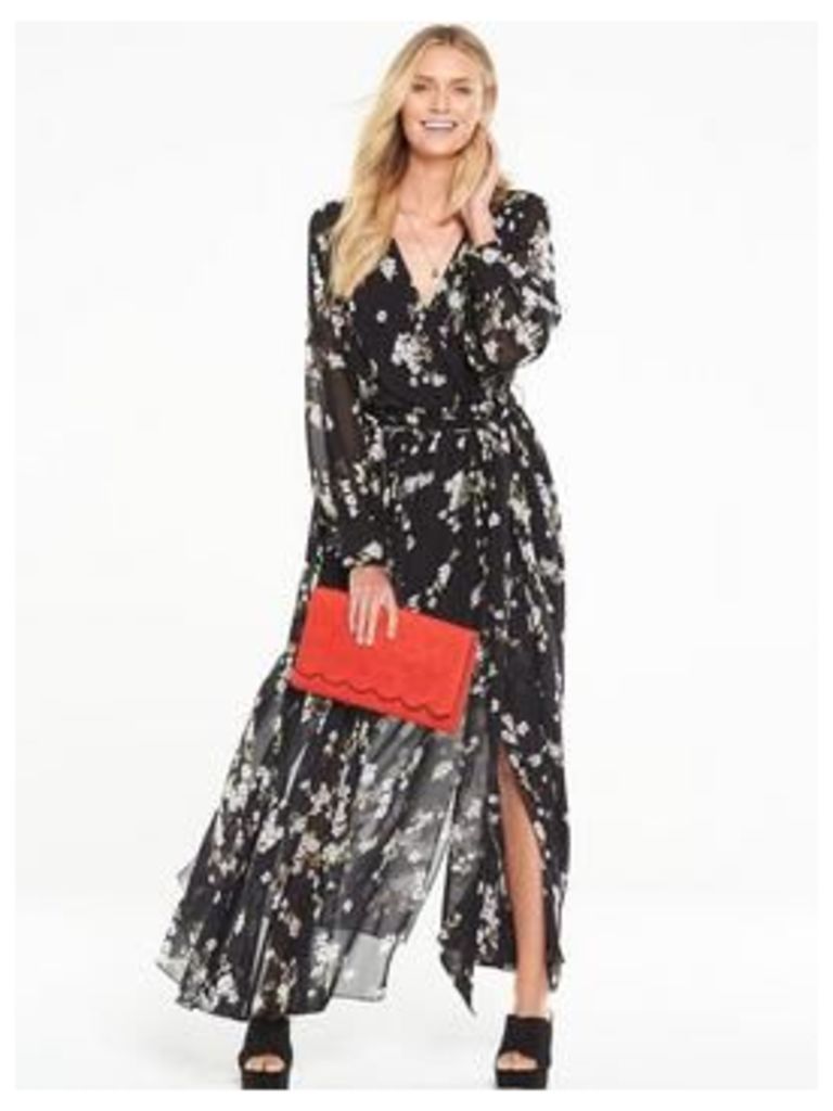 V by Very Long Sleeve Split Maxi Dress, Floral Print, Size 8, Women